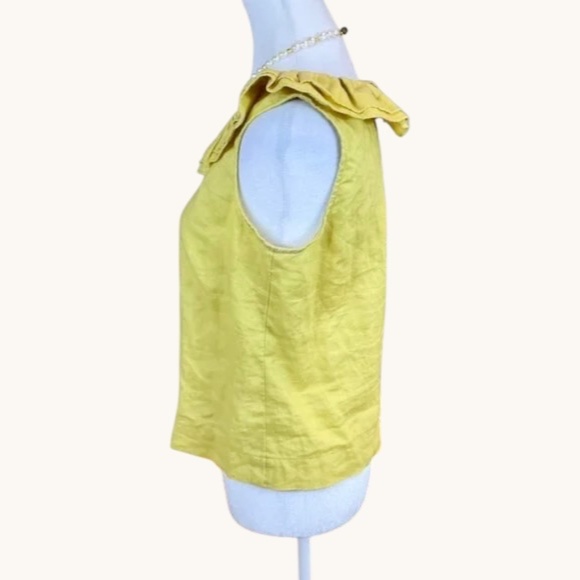Hobbs London Linen Top Sleeveless Yellow Gold Ruffle Collar (10) - Picture 2 of 6